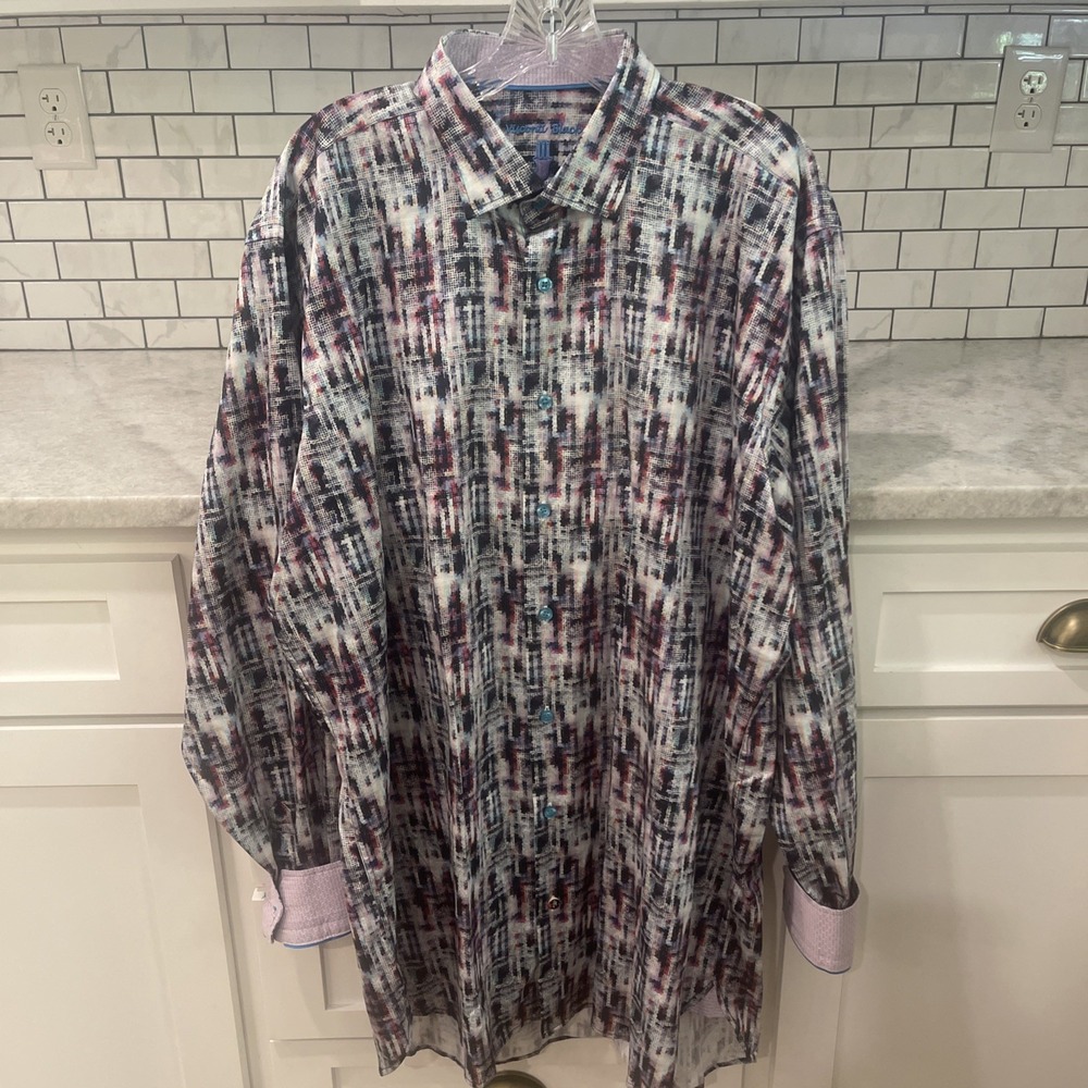 Visconti Black Mens Shirt Size XLT  Blue Luchiano Long Sleeve Button Up Woven